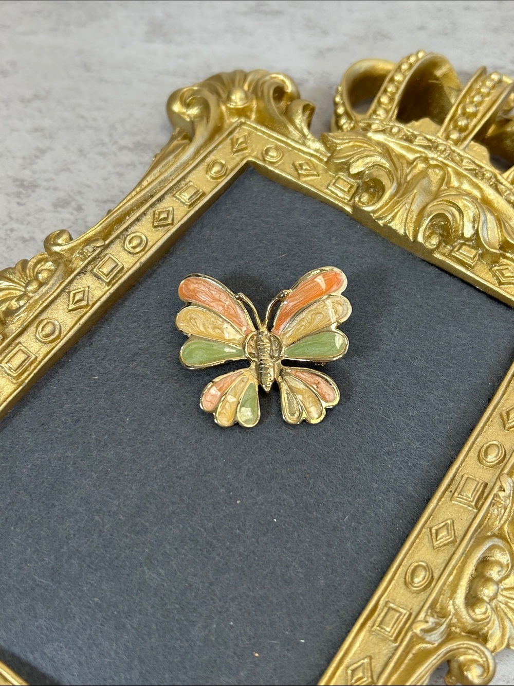 Enamel Butterfly Pin - Pastel Orange, Yellow & Green